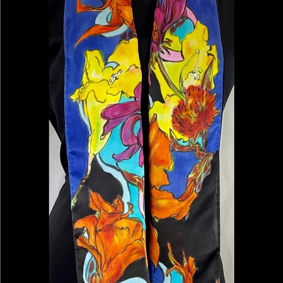 Charmeuse Hand Painted Lilly Silk Scarf - Picture 5 of 11